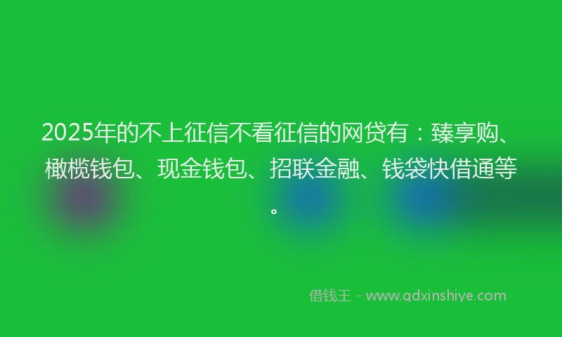 2025年的不上征信不看征信的网贷有：臻享购、橄榄钱包、现金钱包、招联金融、钱袋快借通等。