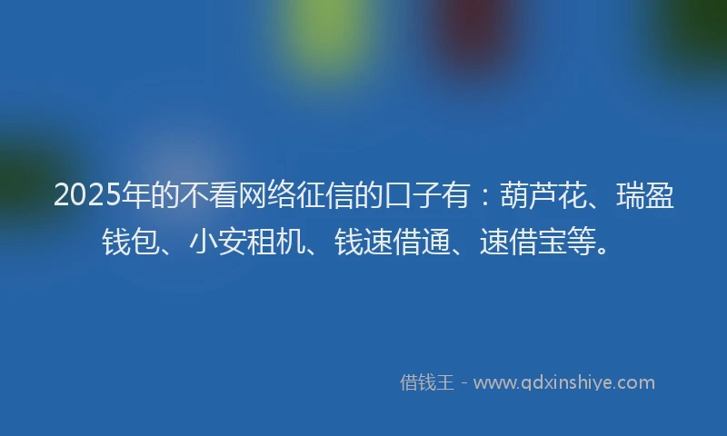 2025年的不看网络征信的口子有：葫芦花、瑞盈钱包、小安租机、钱速借通、速借宝等。