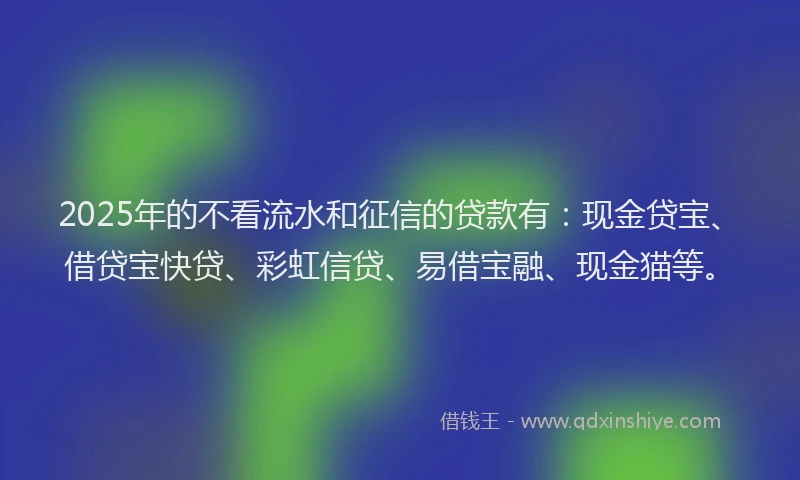 2025年的不看流水和征信的贷款有：现金贷宝、借贷宝快贷、彩虹信贷、易借宝融、现金猫等。