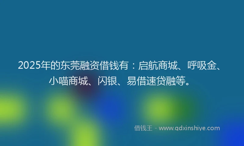 2025年的东莞融资借钱有：启航商城、呼吸金、小喵商城、闪银、易借速贷融等。