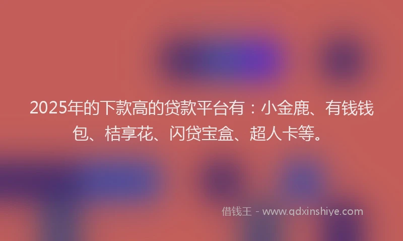 2025年的下款高的贷款平台有：小金鹿、有钱钱包、桔享花、闪贷宝盒、超人卡等。