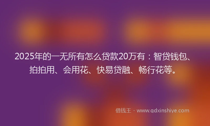2025年的一无所有怎么贷款20万有：智贷钱包、拍拍用、会用花、快易贷融、畅行花等。