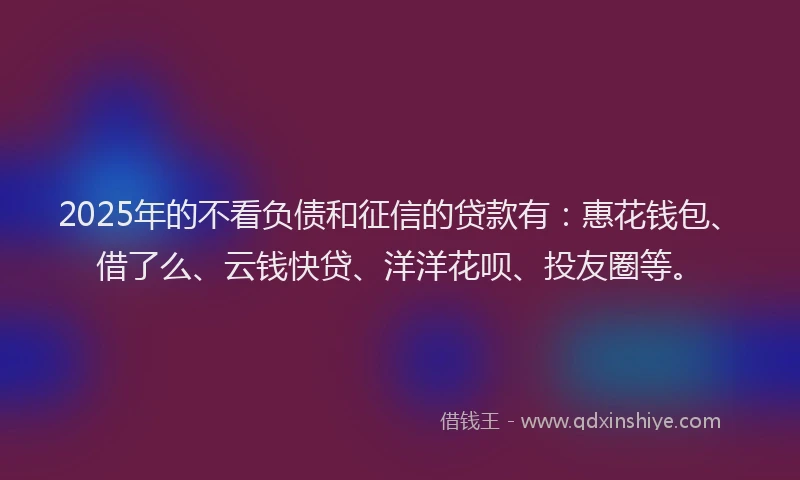2025年的不看负债和征信的贷款有：惠花钱包、借了么、云钱快贷、洋洋花呗、投友圈等。