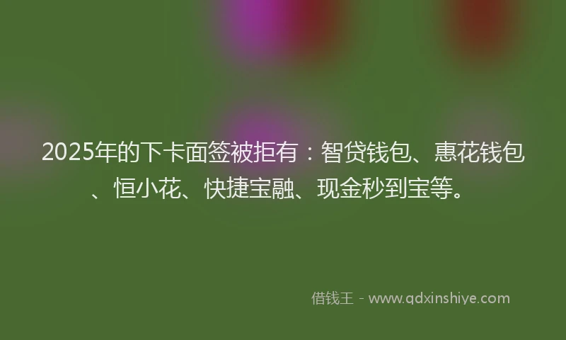 2025年的下卡面签被拒有：智贷钱包、惠花钱包、恒小花、快捷宝融、现金秒到宝等。