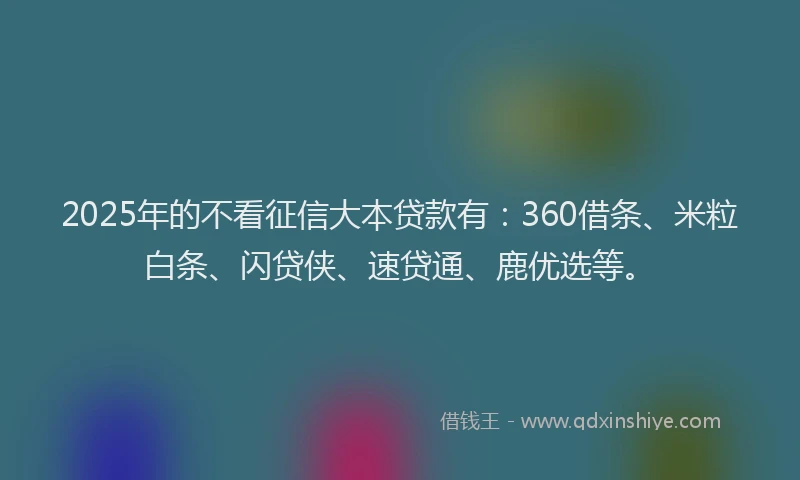 2025年的不看征信大本贷款有：360借条、米粒白条、闪贷侠、速贷通、鹿优选等。