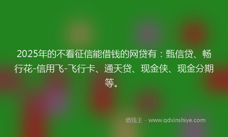 2025年的不看征信能借钱的网贷有：甄信贷、畅行花-信用飞-飞行卡、通天贷、现金侠、现金分期等。
