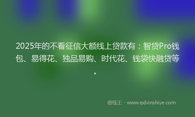 2025年的不看征信大额线上贷款有：智贷Pro钱包、易得花、独品易购、时代花、钱袋快融贷等。