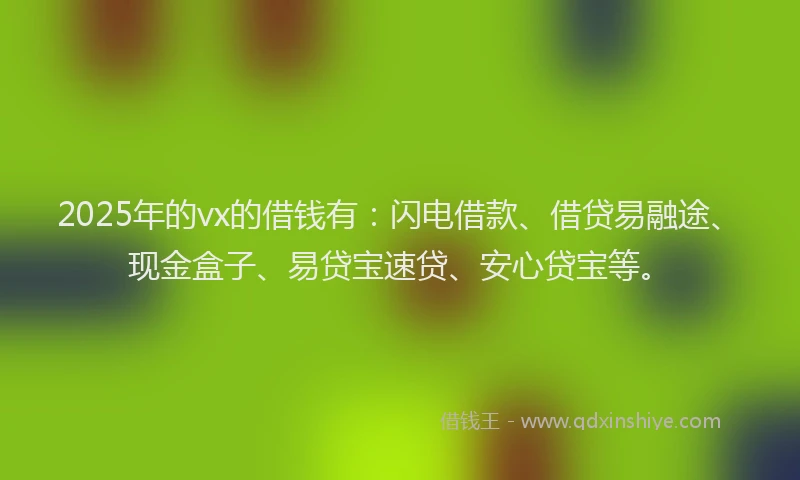 2025年的vx的借钱有:闪电借款、借贷易融途、现金盒子、易贷宝速贷、安心贷宝等。