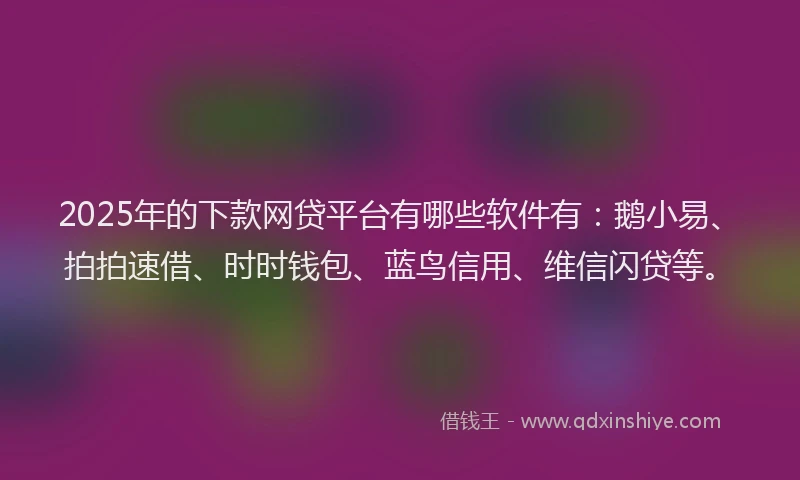 2025年的下款网贷平台有哪些软件有：鹅小易、拍拍速借、时时钱包、蓝鸟信用、维信闪贷等。