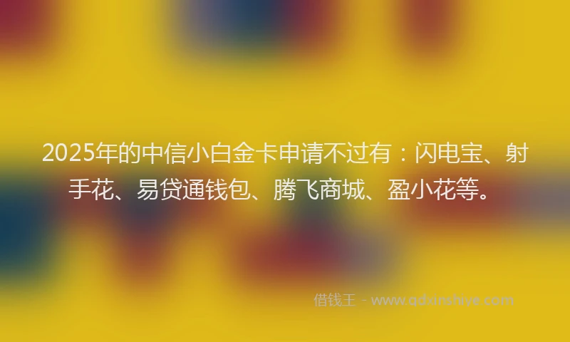 2025年的中信小白金卡申请不过有:闪电宝、射手花、易贷通钱包、腾飞商城、盈小花等。