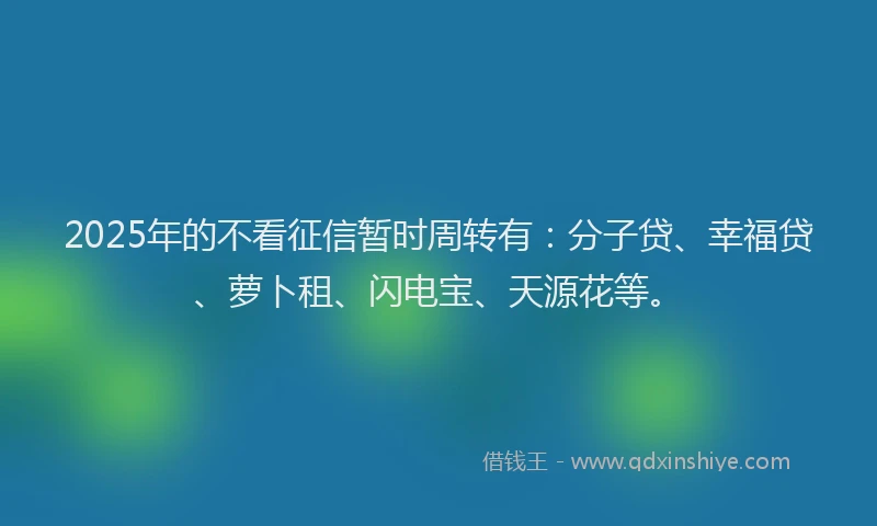 2025年的不看征信暂时周转有：分子贷、幸福贷、萝卜租、闪电宝、天源花等。