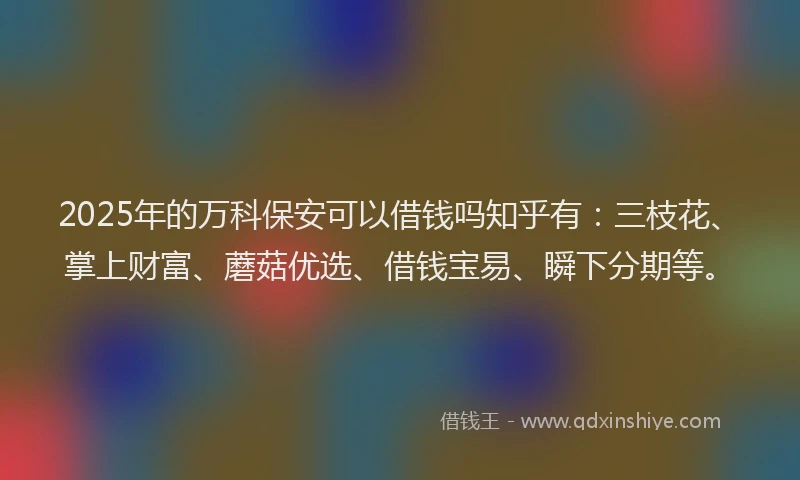2025年的万科保安可以借钱吗知乎有:三枝花、掌上财富、蘑菇优选、借钱宝易、瞬下分期等。