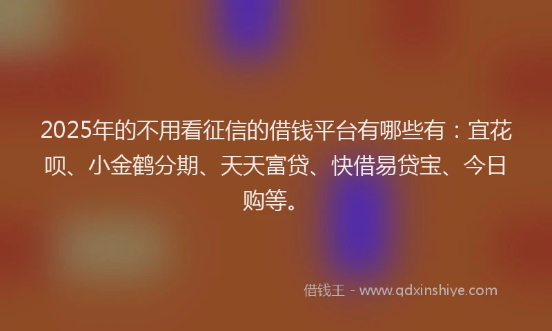 2025年的不用看征信的借钱平台有哪些有：宜花呗、小金鹤分期、天天富贷、快借易贷宝、今日购等。