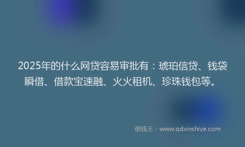 2025年的什么网贷容易审批有：琥珀信贷、钱袋瞬借、借款宝速融、火火租机、珍珠钱包等。