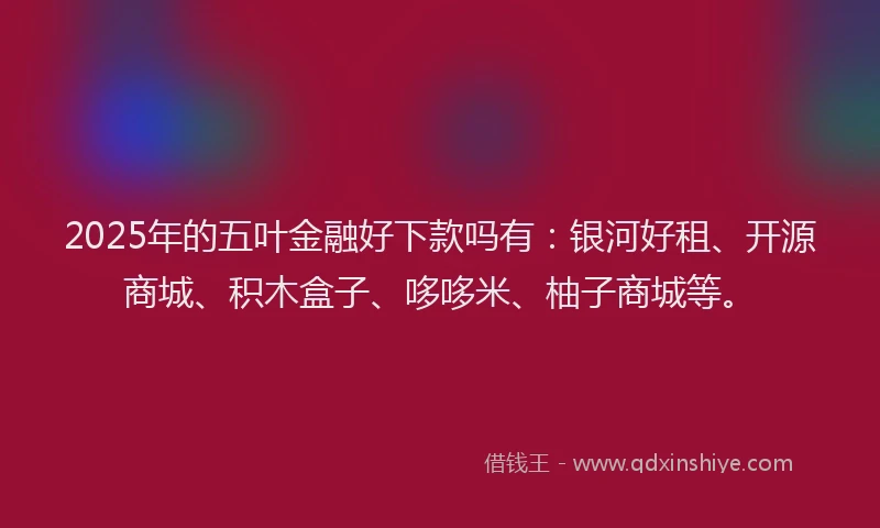 2025年的五叶金融好下款吗有：银河好租、开源商城、积木盒子、哆哆米、柚子商城等。
