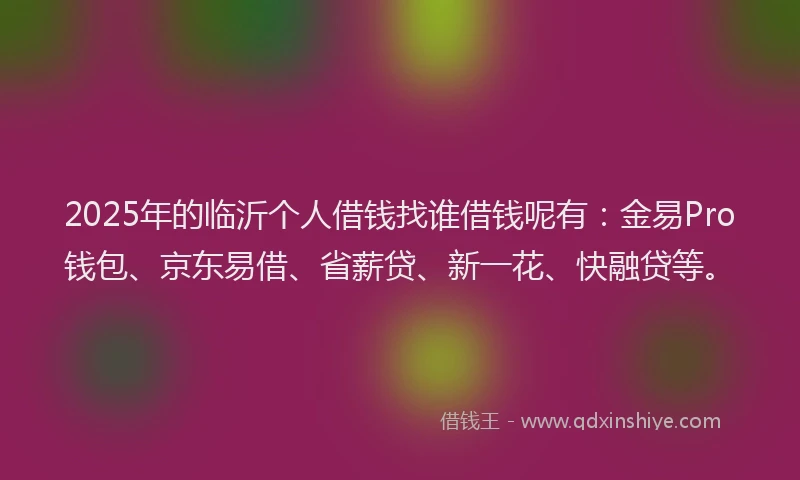 2025年的临沂个人借钱找谁借钱呢有：金易Pro钱包、京东易借、省薪贷、新一花、快融贷等。