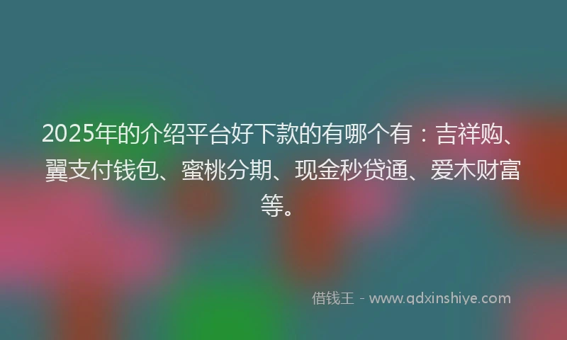 2025年的介绍平台好下款的有哪个有:吉祥购、翼支付钱包、蜜桃分期、现金秒贷通、爱木财富等。