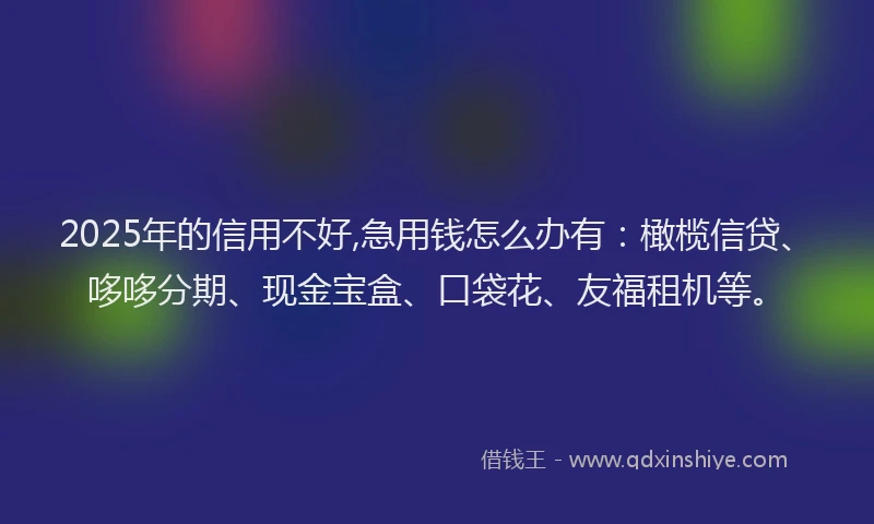 2025年的信用不好,急用钱怎么办有：橄榄信贷、哆哆分期、现金宝盒、口袋花、友福租机等。