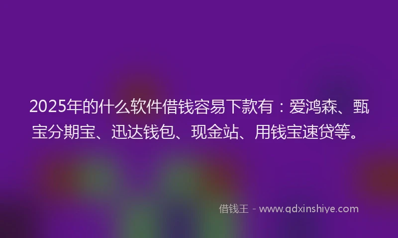 2025年的什么软件借钱容易下款有：爱鸿森、甄宝分期宝、迅达钱包、现金站、用钱宝速贷等。