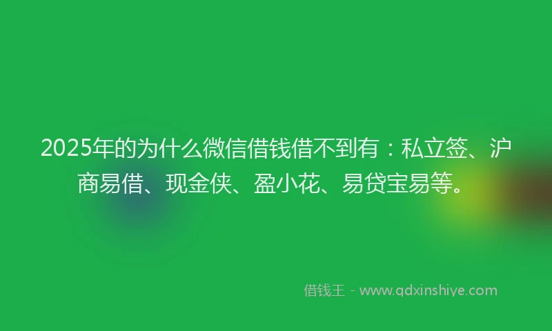 2025年的为什么微信借钱借不到有：私立签、沪商易借、现金侠、盈小花、易贷宝易等。