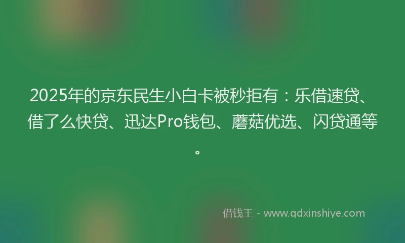 2025年的京东民生小白卡被秒拒有：乐借速贷、借了么快贷、迅达Pro钱包、蘑菇优选、闪贷通等。