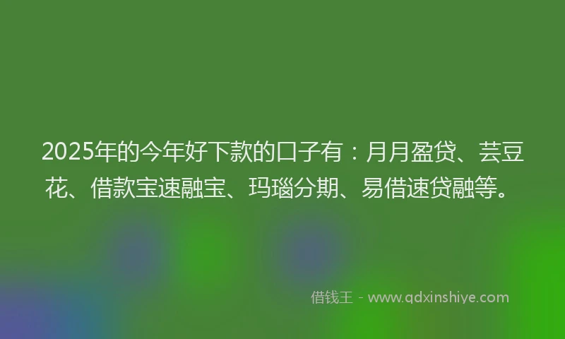 2025年的今年好下款的口子有：月月盈贷、芸豆花、借款宝速融宝、玛瑙分期、易借速贷融等。