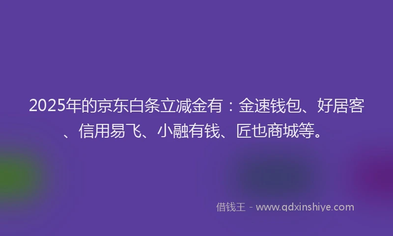2025年的京东白条立减金有：金速钱包、好居客、信用易飞、小融有钱、匠也商城等。