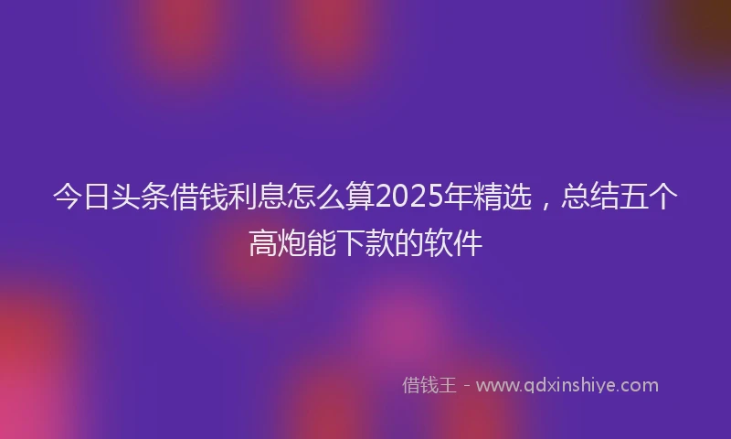 今日头条借钱利息怎么算2025年精选，总结五个高炮能下款的软件