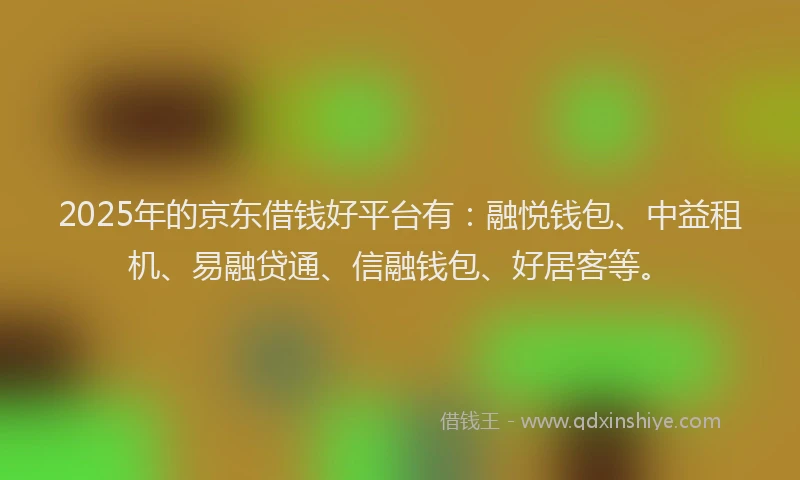 2025年的京东借钱好平台有:融悦钱包、中益租机、易融贷通、信融钱包、好居客等。