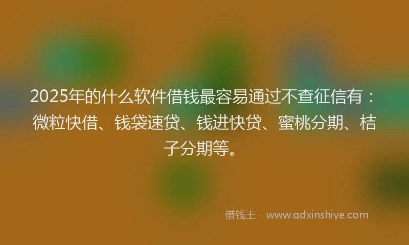 2025年的什么软件借钱最容易通过不查征信有：微粒快借、钱袋速贷、钱进快贷、蜜桃分期、桔子分期等。
