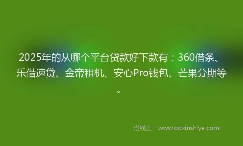 2025年的从哪个平台贷款好下款有：360借条、乐借速贷、金帝租机、安心Pro钱包、芒果分期等。