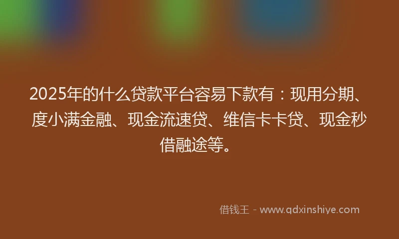 2025年的什么贷款平台容易下款有：现用分期、度小满金融、现金流速贷、维信卡卡贷、现金秒借融途等。