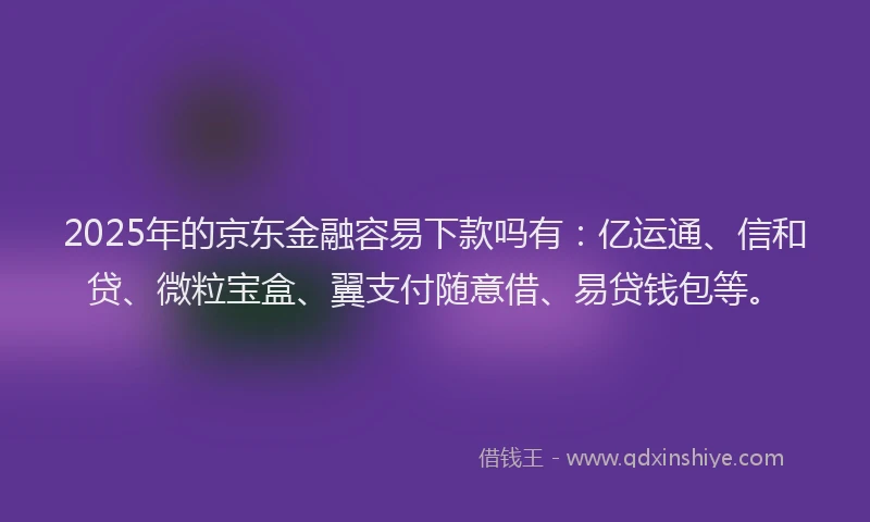 2025年的京东金融容易下款吗有：亿运通、信和贷、微粒宝盒、翼支付随意借、易贷钱包等。