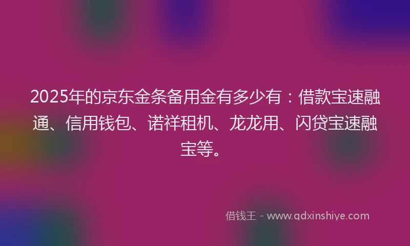 2025年的京东金条备用金有多少有：借款宝速融通、信用钱包、诺祥租机、龙龙用、闪贷宝速融宝等。