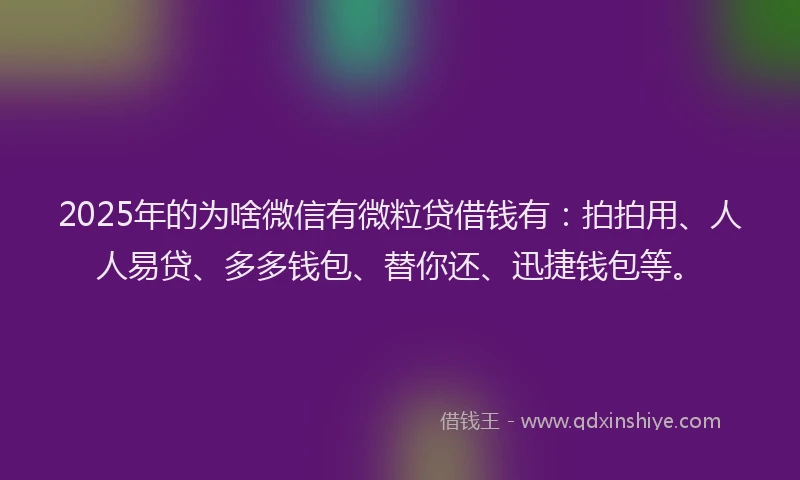 2025年的为啥微信有微粒贷借钱有：拍拍用、人人易贷、多多钱包、替你还、迅捷钱包等。