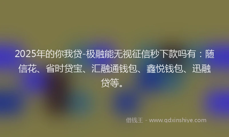 2025年的你我贷-极融能无视征信秒下款吗有：随信花、省时贷宝、汇融通钱包、鑫悦钱包、迅融贷等。