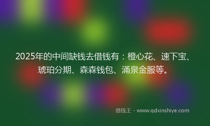 2025年的中间缺钱去借钱有:橙心花、速下宝、琥珀分期、森森钱包、涌泉金服等。
