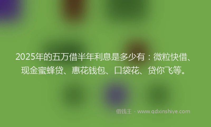 2025年的五万借半年利息是多少有：微粒快借、现金蜜蜂贷、惠花钱包、口袋花、贷你飞等。