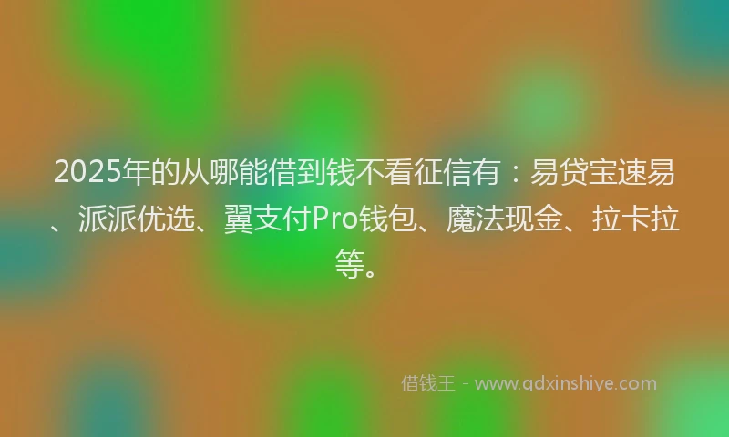 2025年的从哪能借到钱不看征信有：易贷宝速易、派派优选、翼支付Pro钱包、魔法现金、拉卡拉等。