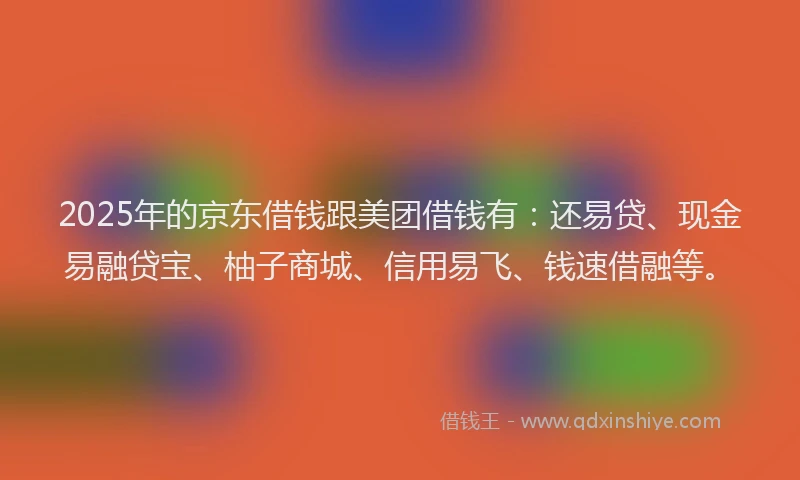 2025年的京东借钱跟美团借钱有：还易贷、现金易融贷宝、柚子商城、信用易飞、钱速借融等。