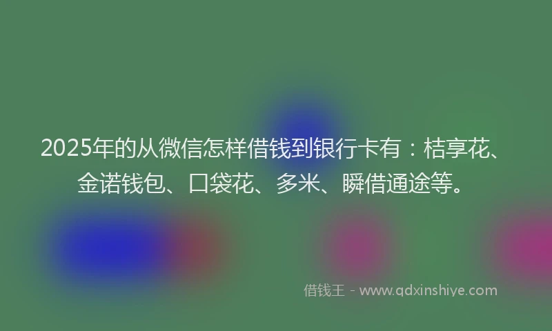 2025年的从微信怎样借钱到银行卡有：桔享花、金诺钱包、口袋花、多米、瞬借通途等。