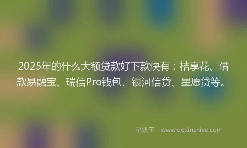 2025年的什么大额贷款好下款快有:桔享花、借款易融宝、瑞信Pro钱包、银河信贷、星愿贷等。