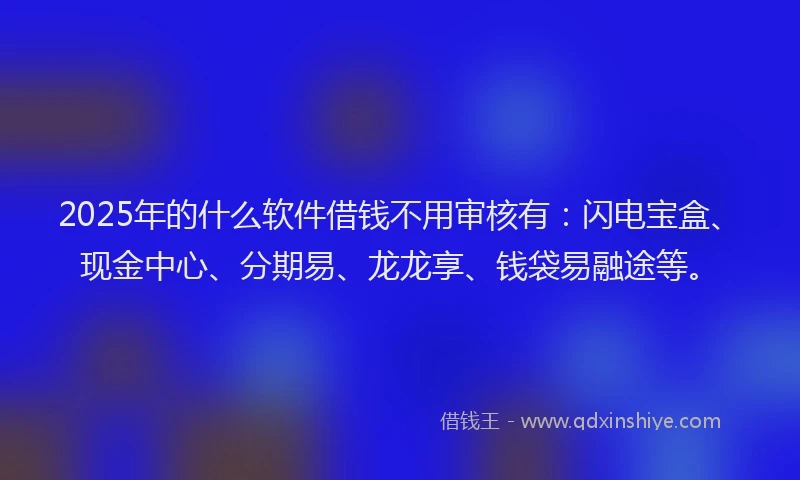 2025年的什么软件借钱不用审核有：闪电宝盒、现金中心、分期易、龙龙享、钱袋易融途等。