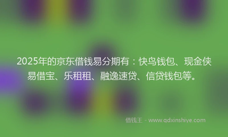 2025年的京东借钱易分期有：快鸟钱包、现金侠易借宝、乐租租、融逸速贷、信贷钱包等。