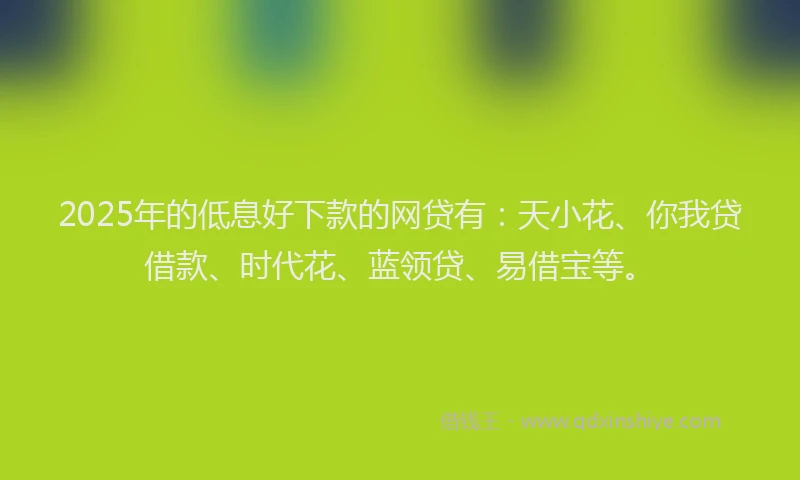 2025年的低息好下款的网贷有：天小花、你我贷借款、时代花、蓝领贷、易借宝等。
