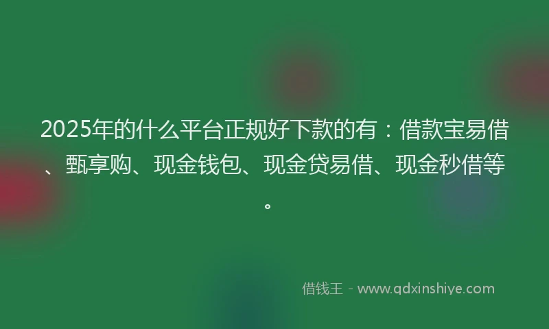 2025年的什么平台正规好下款的有：借款宝易借、甄享购、现金钱包、现金贷易借、现金秒借等。