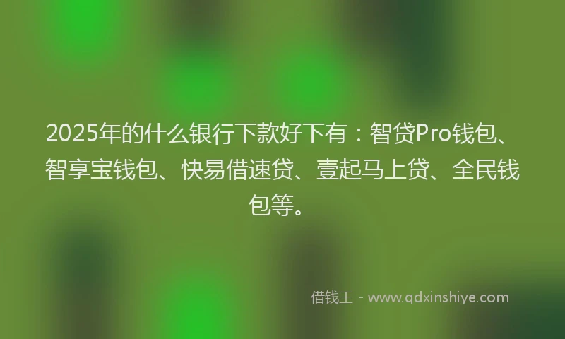2025年的什么银行下款好下有：智贷Pro钱包、智享宝钱包、快易借速贷、壹起马上贷、全民钱包等。
