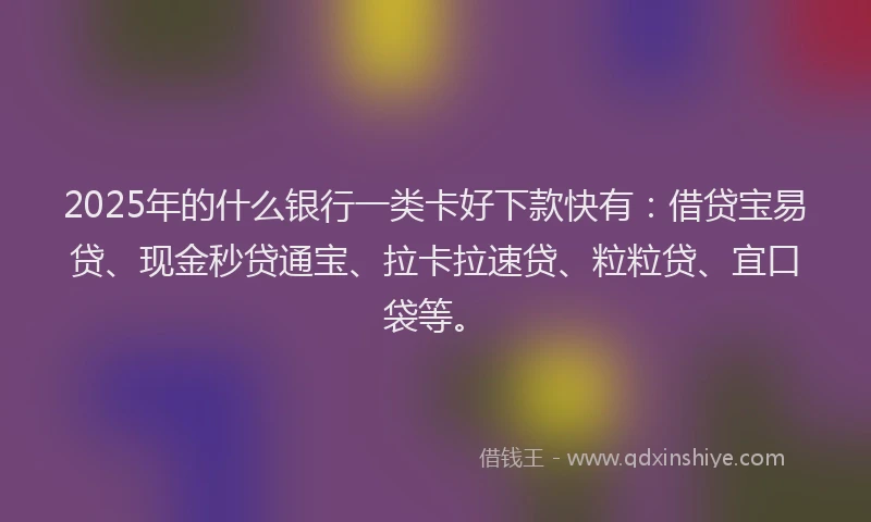 2025年的什么银行一类卡好下款快有：借贷宝易贷、现金秒贷通宝、拉卡拉速贷、粒粒贷、宜口袋等。