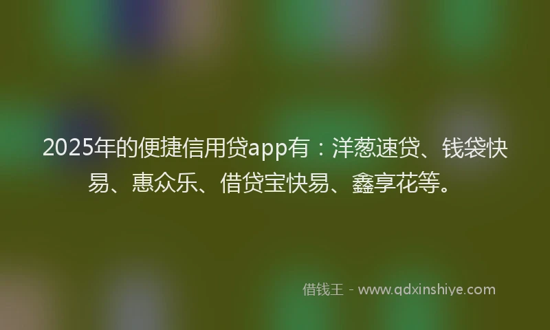 2025年的便捷信用贷app有：洋葱速贷、钱袋快易、惠众乐、借贷宝快易、鑫享花等。