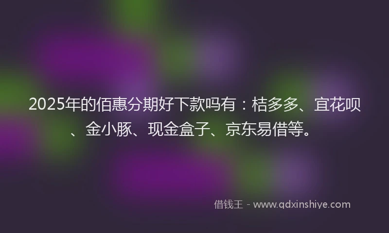 2025年的佰惠分期好下款吗有：桔多多、宜花呗、金小豚、现金盒子、京东易借等。